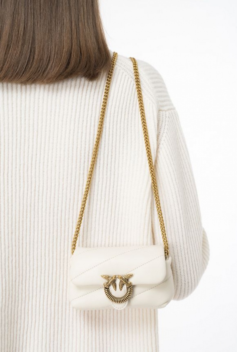 Pinko Micro Love Bag Puff Maxi Quilt Con Twist Přezkou Bílé Bílé Zlaté | SN-PKO32557