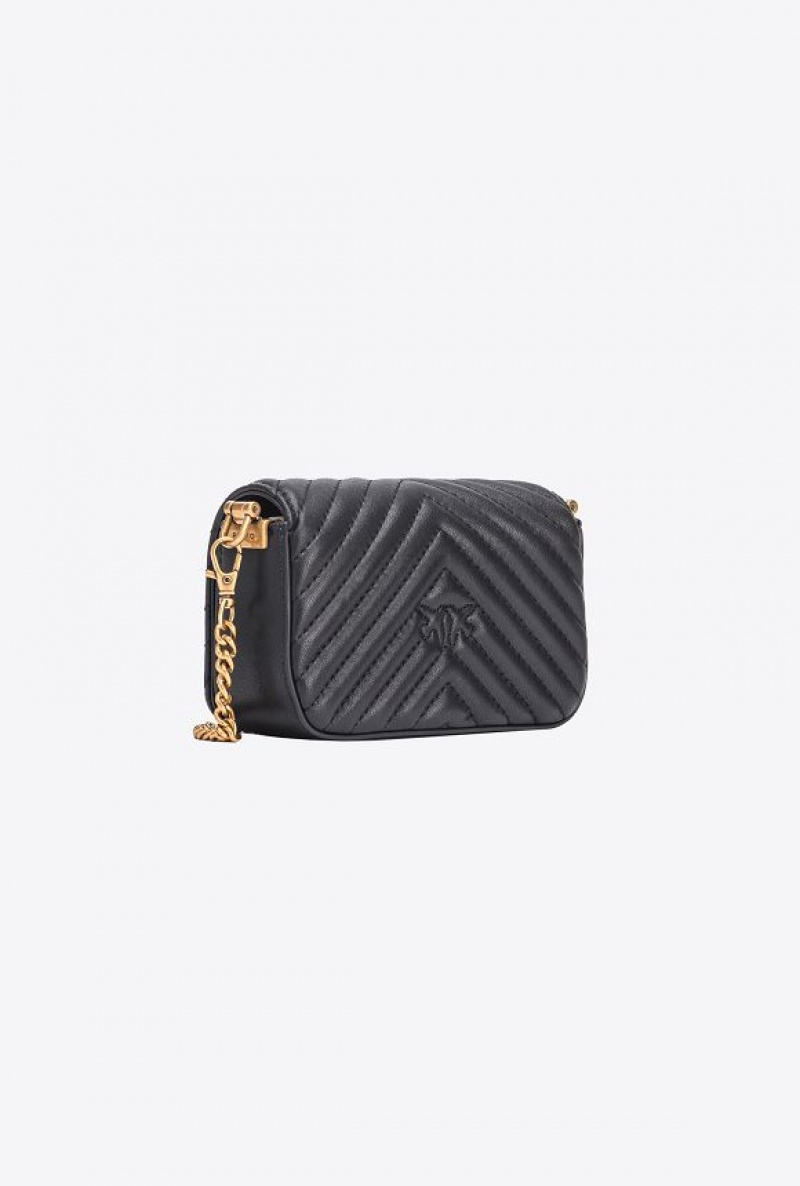 Pinko Micro Love Bag Click Chevron Černé Zlaté | SN-PKO32473