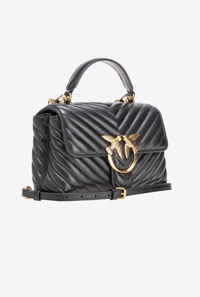 Pinko Mini Lady Love Bag Puff Chevron Černé Zlaté | SN-PKO32478