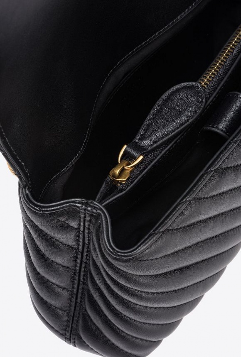 Pinko Mini Lady Love Bag Puff Chevron Černé Zlaté | SN-PKO32626