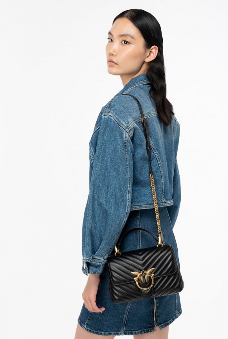 Pinko Mini Lady Love Bag Puff Chevron Černé Zlaté | SN-PKO32626