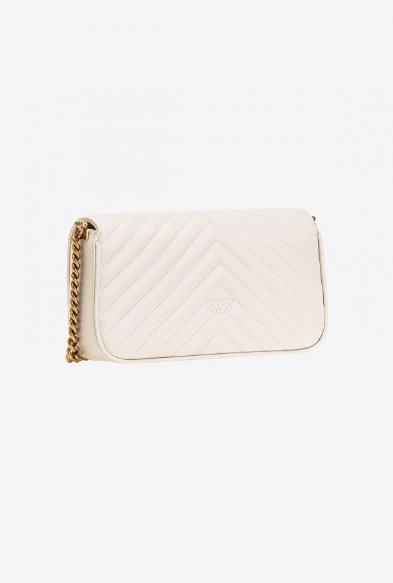 Pinko Mini Love Bag Click Baguette Chevron Bílé Bílé Zlaté | SN-PKO32653