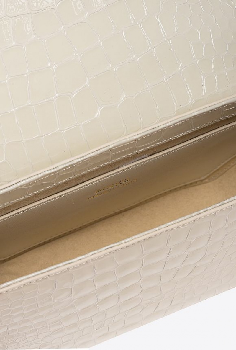 Pinko Mini Love Bag Click Exagon In Lakovaná Crocodile-print Læder Bílé Bílé Zlaté | SN-PKO32435