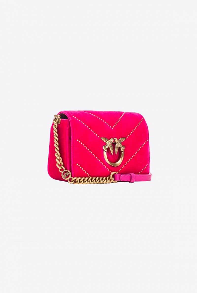 Pinko Mini Love Bag Click In Velvet With Studs Růžové Zlaté | SN-PKO32543