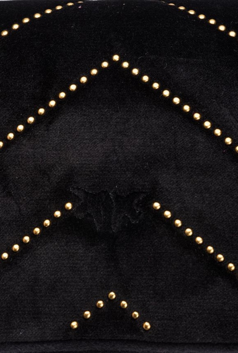 Pinko Mini Love Bag Click In Velvet With Studs Černé Zlaté | SN-PKO32545
