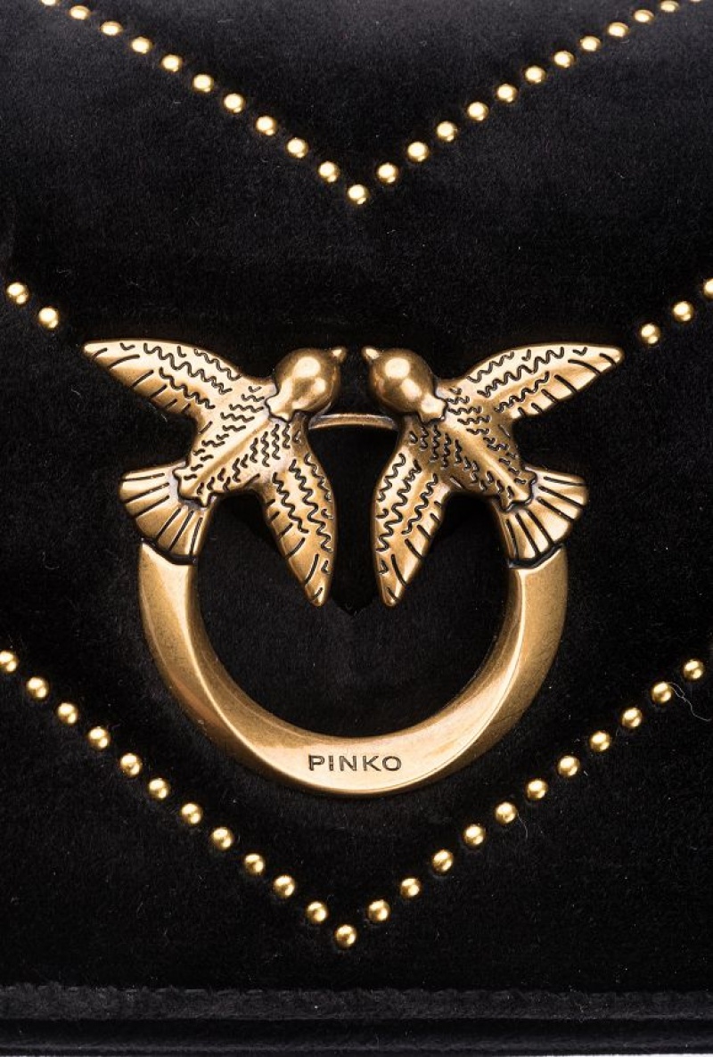 Pinko Mini Love Bag Click In Velvet With Studs Černé Zlaté | SN-PKO32545