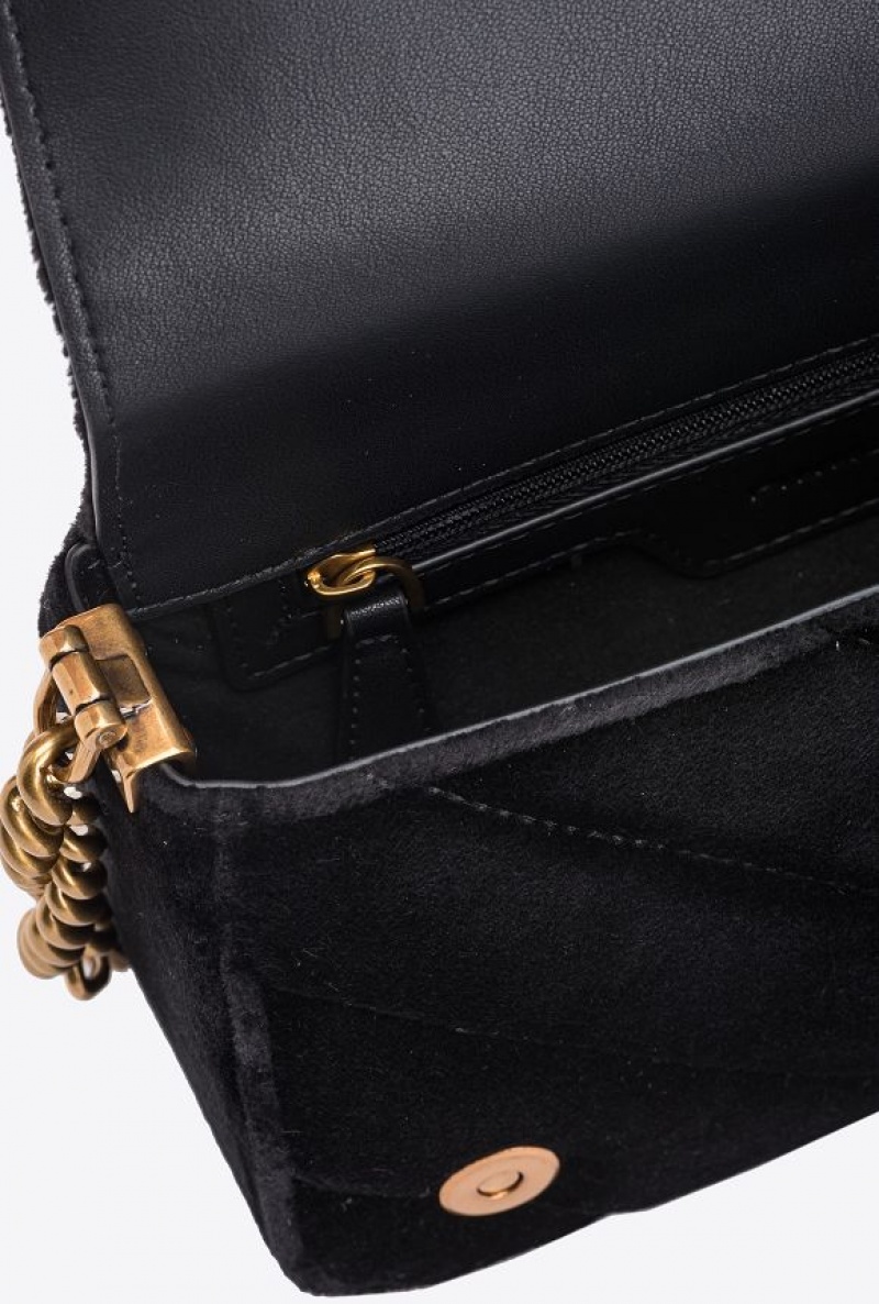 Pinko Mini Love Bag Click In Velvet With Studs Černé Zlaté | SN-PKO32545