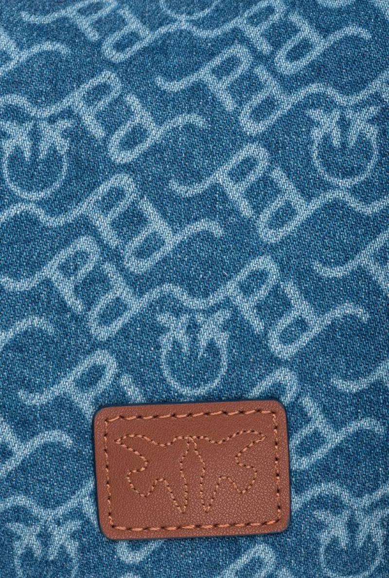 Pinko Mini Love Bag Half Moon Denim Logo Bílé Tmavě Blankyt Zlaté | SN-PKO32683