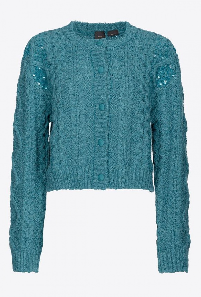 Pinko Multi Cable-stitched Cardigan Tmavě Zelene | SN-PKO33541