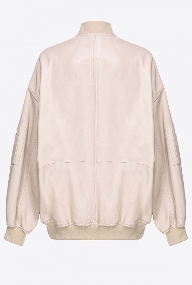 Pinko Nappa Læder Bomber Jacket Béžový Béžový | SN-PKO33573