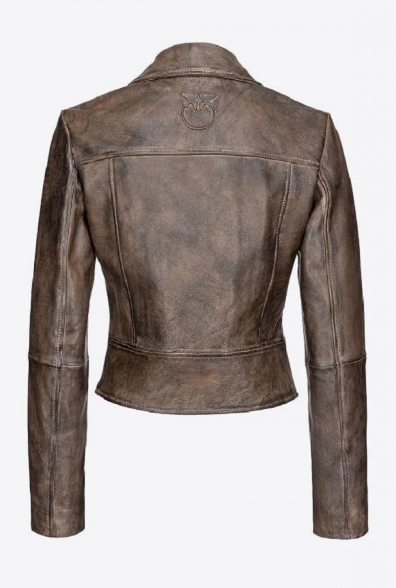 Pinko Nappa Læder Cyklistické Jacket Hnědé | SN-PKO33603