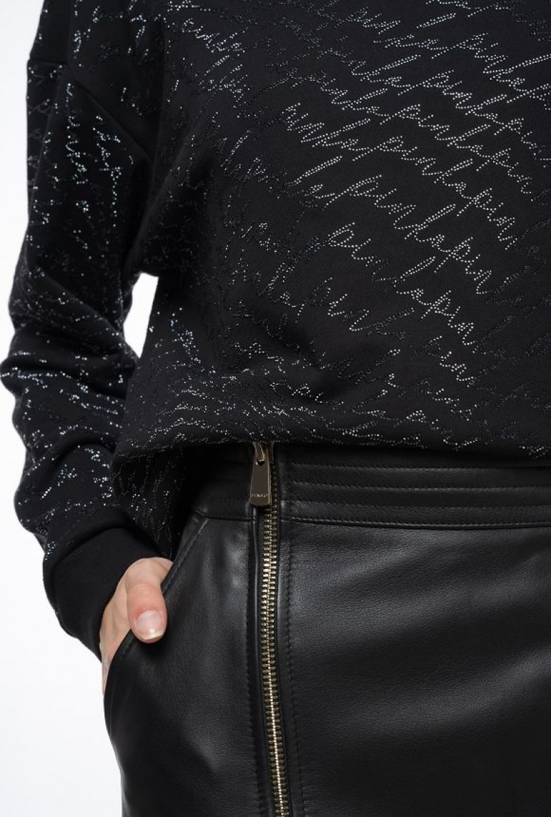 Pinko Nappa Læder Mini Skirt With Zip Černé | SN-PKO34079