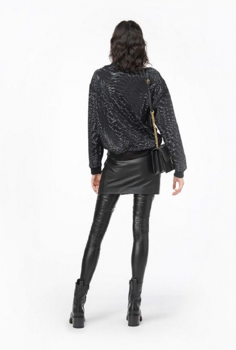 Pinko Nappa Læder Mini Skirt With Zip Černé | SN-PKO34079