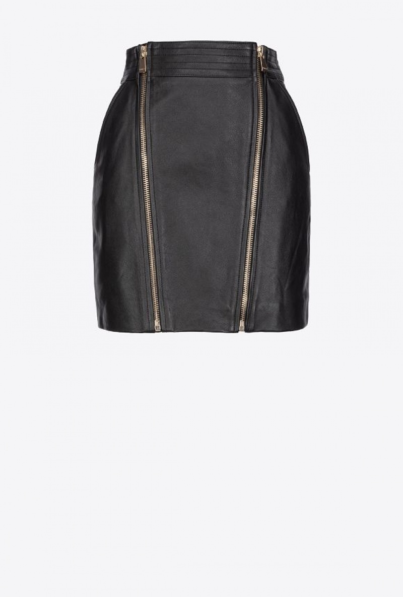Pinko Nappa Læder Mini Skirt With Zip Černé | SN-PKO34079
