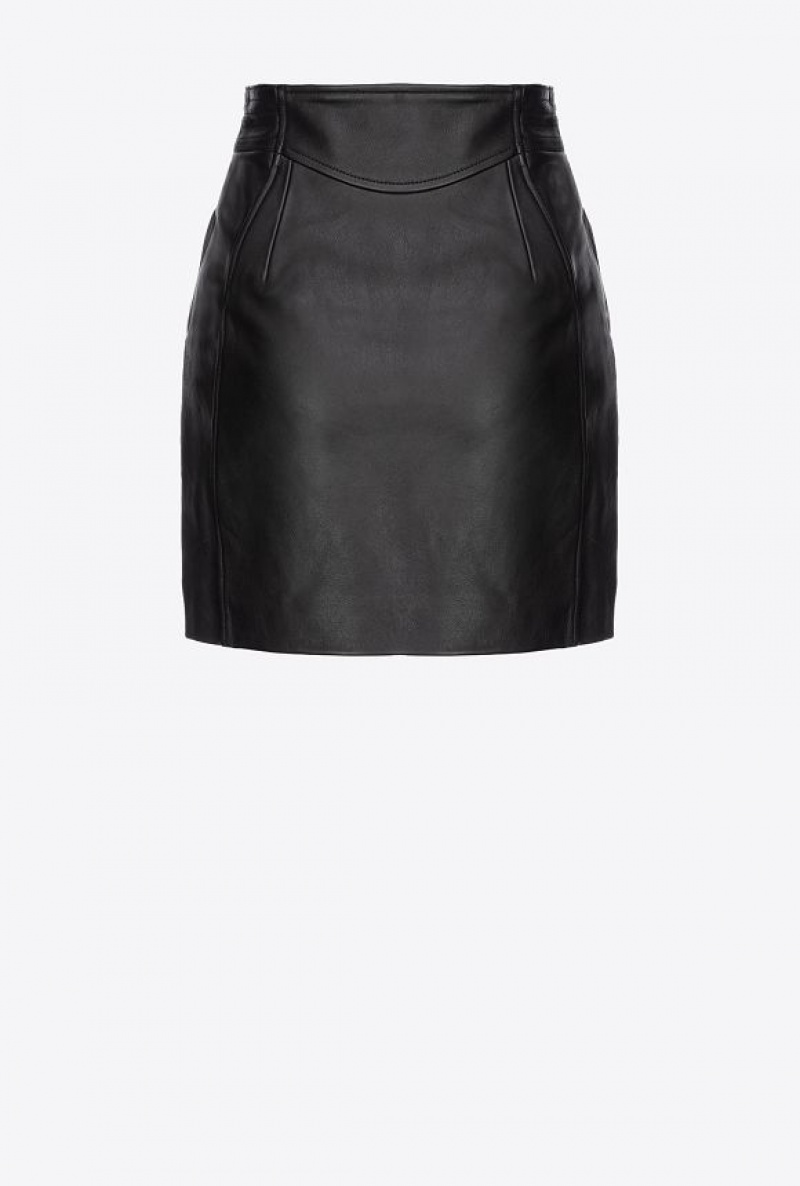 Pinko Nappa Læder Mini Skirt With Zip Černé | SN-PKO34079