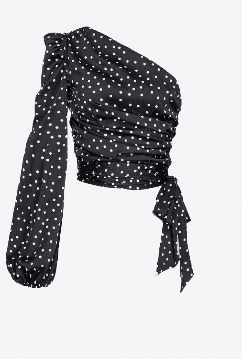 Pinko One-shoulder Polka-dot Blouse Černé Bílé | SN-PKO33297