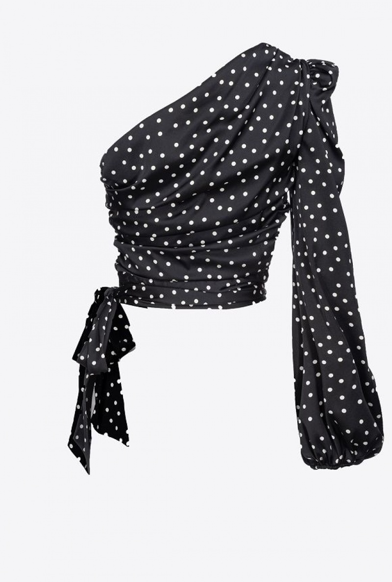 Pinko One-shoulder Polka-dot Blouse Černé Bílé | SN-PKO33297