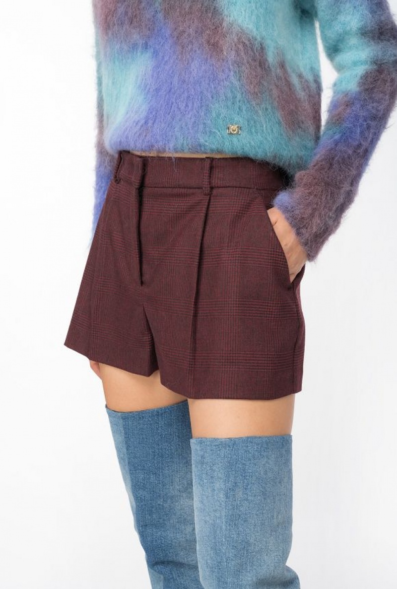 Pinko Prince-of-wales Flannel Shorts Vínové Černé | SN-PKO33737
