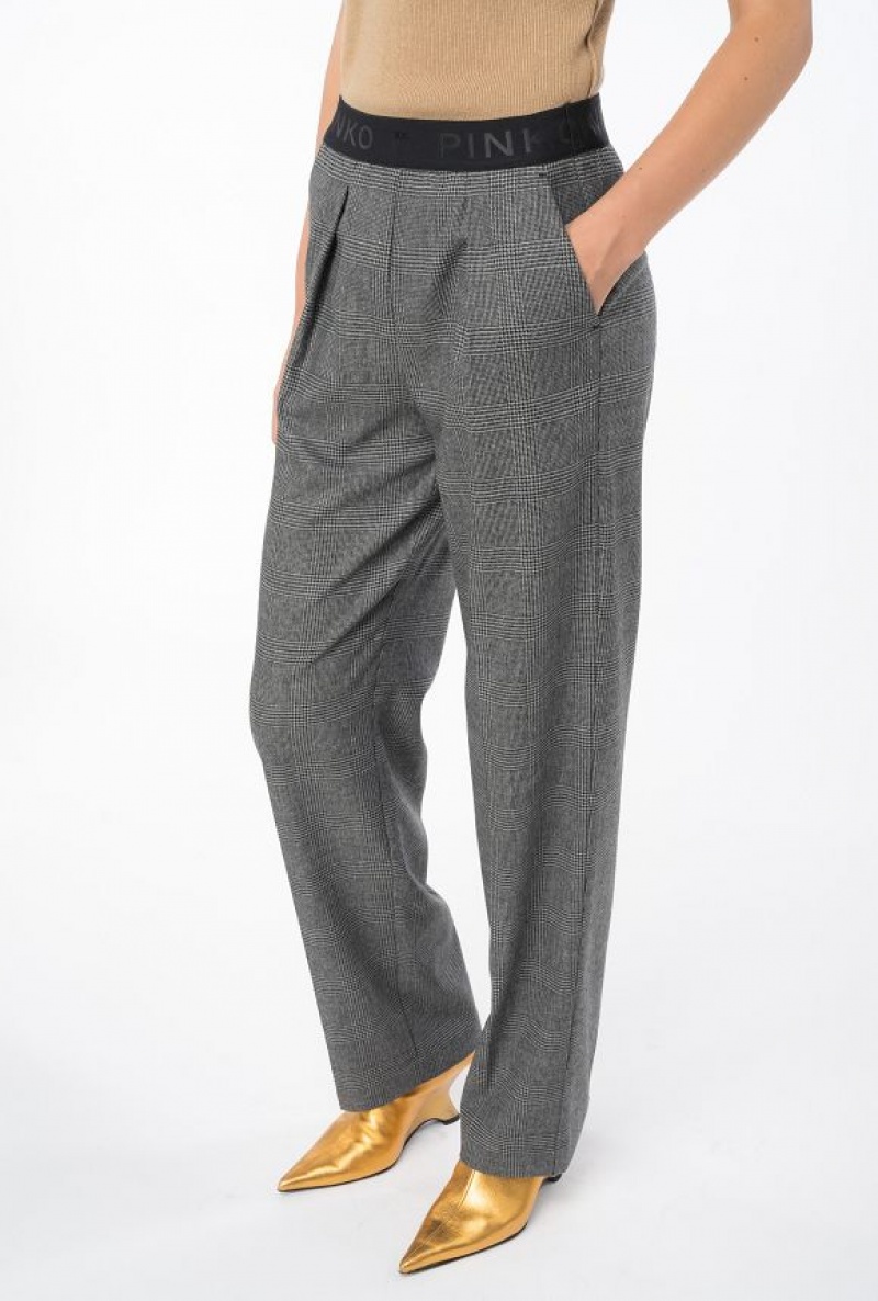 Pinko Prince-of-wales Trousers With Elasticated Pasem Šedé Černé | SN-PKO33907
