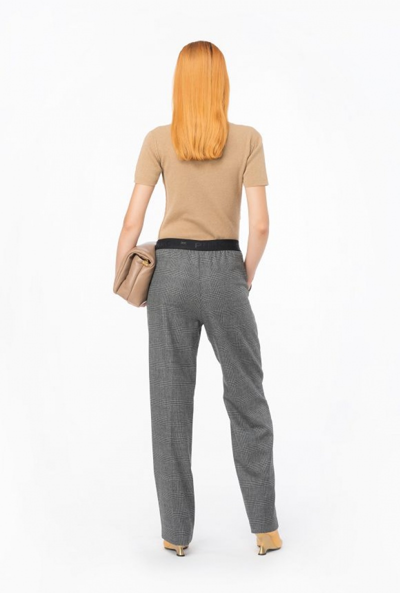 Pinko Prince-of-wales Trousers With Elasticated Pasem Šedé Černé | SN-PKO33907