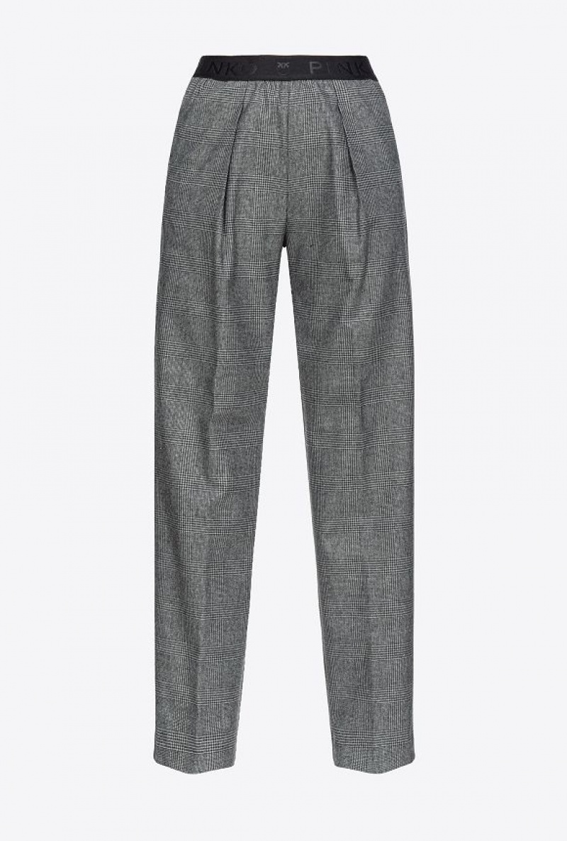 Pinko Prince-of-wales Trousers With Elasticated Pasem Šedé Černé | SN-PKO33907