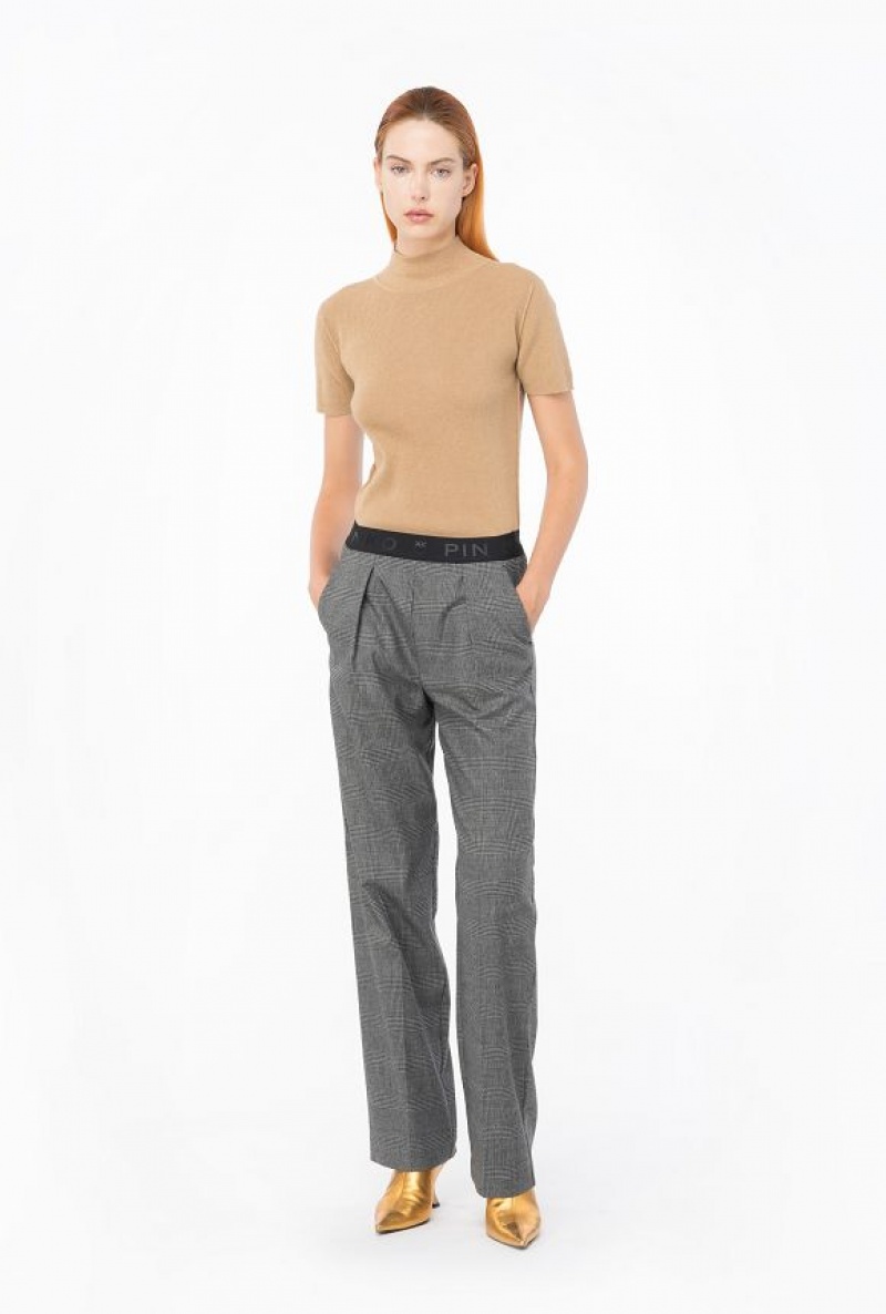 Pinko Prince-of-wales Trousers With Elasticated Pasem Šedé Černé | SN-PKO33907