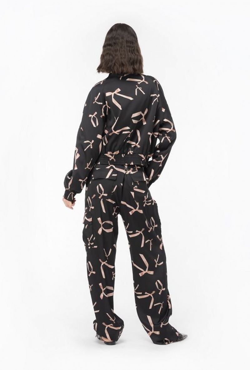 Pinko Reimagine Bow-print Satin Bomber Jacket By Patrick Mcdowell Černé Růžové | SN-PKO33578