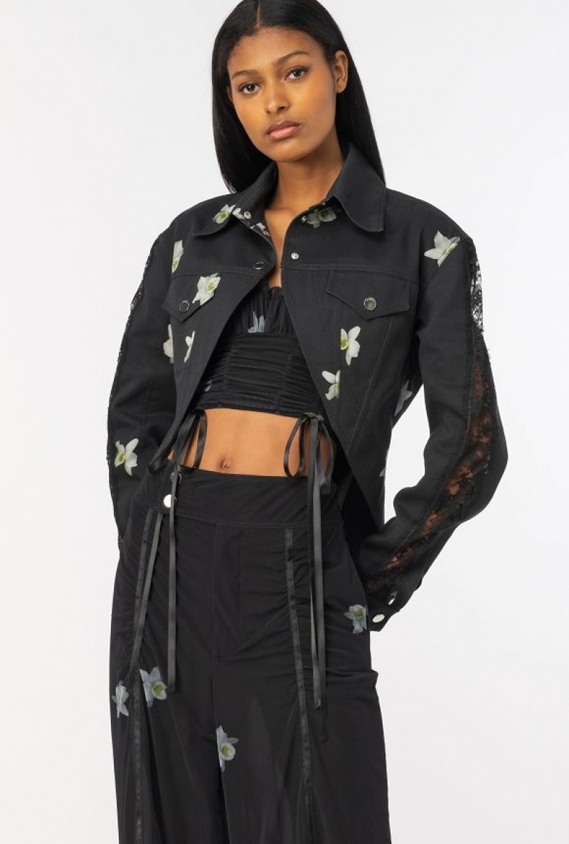 Pinko Reimagine Orchid-print Jacket By Patrick Mcdowell Černé Bílé | SN-PKO33595