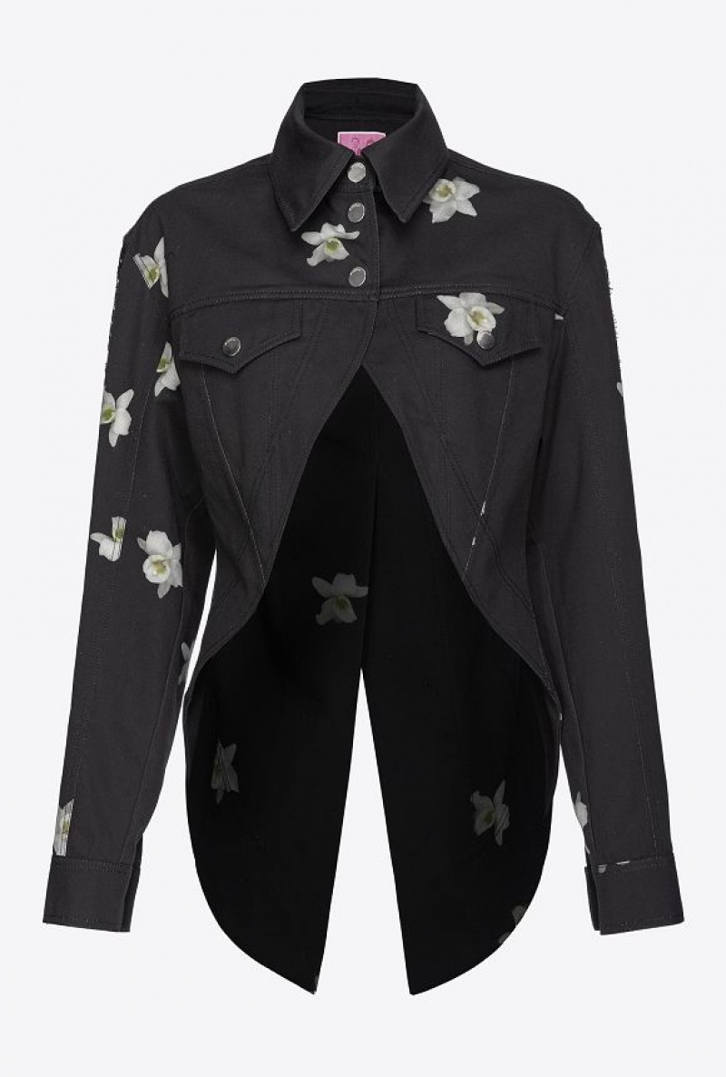 Pinko Reimagine Orchid-print Jacket By Patrick Mcdowell Černé Bílé | SN-PKO33595