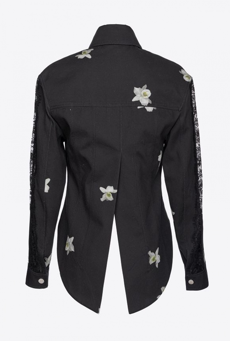 Pinko Reimagine Orchid-print Jacket By Patrick Mcdowell Černé Bílé | SN-PKO33595