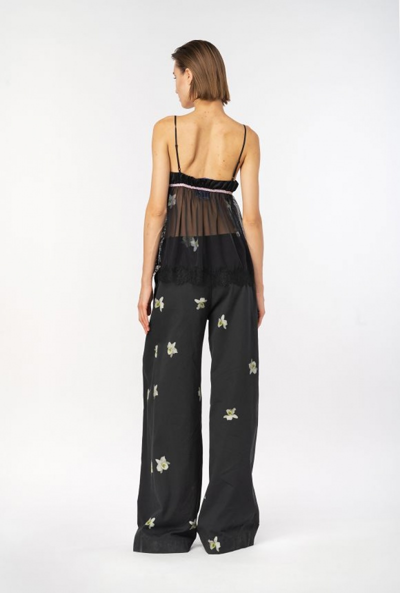 Pinko Reimagine Orchid-print Široké-leg Trousers By Patrick Mcdowell Černé Bílé | SN-PKO33729
