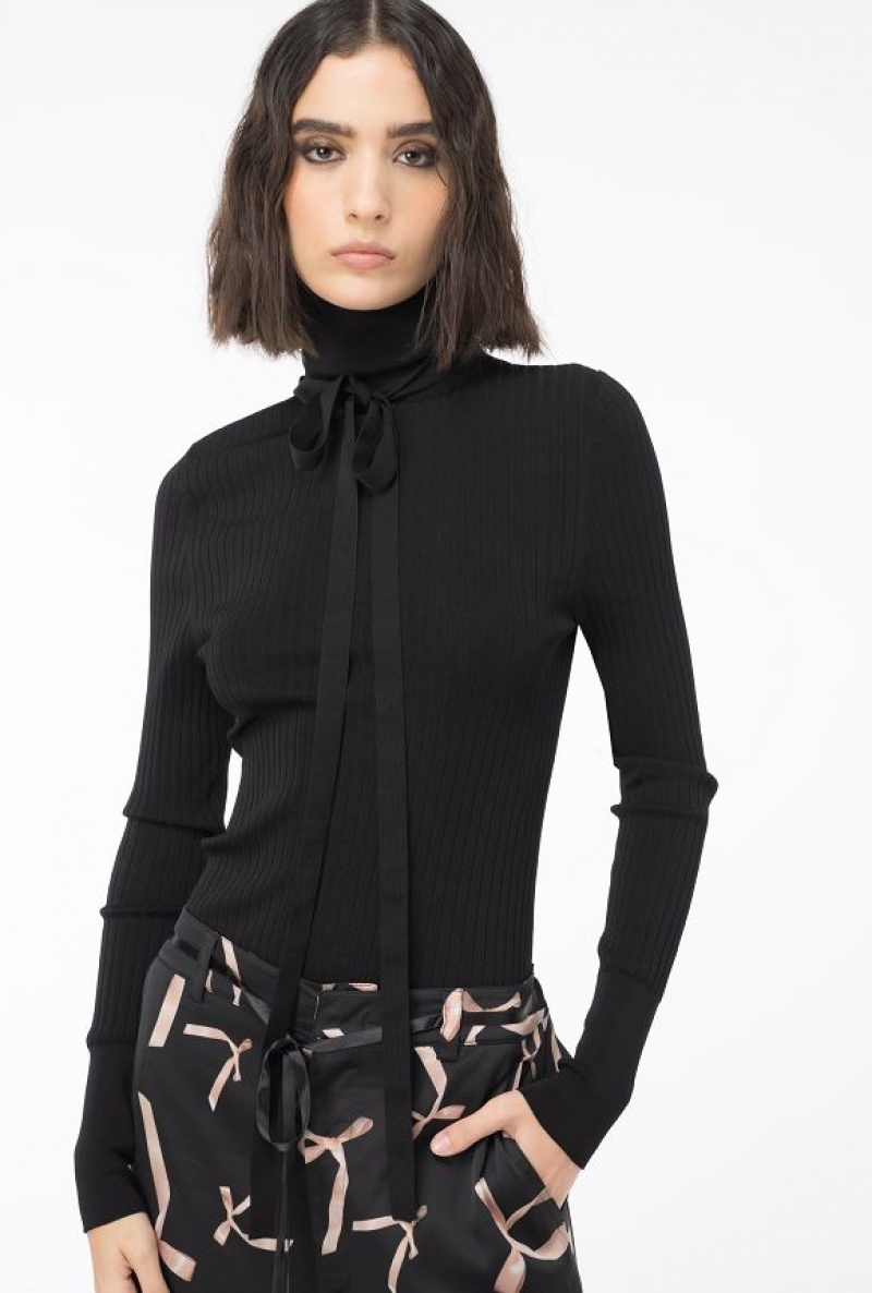 Pinko Reimagine Silk-blend Turtleneck Svetrové By Patrick Mcdowell Černé | SN-PKO33405