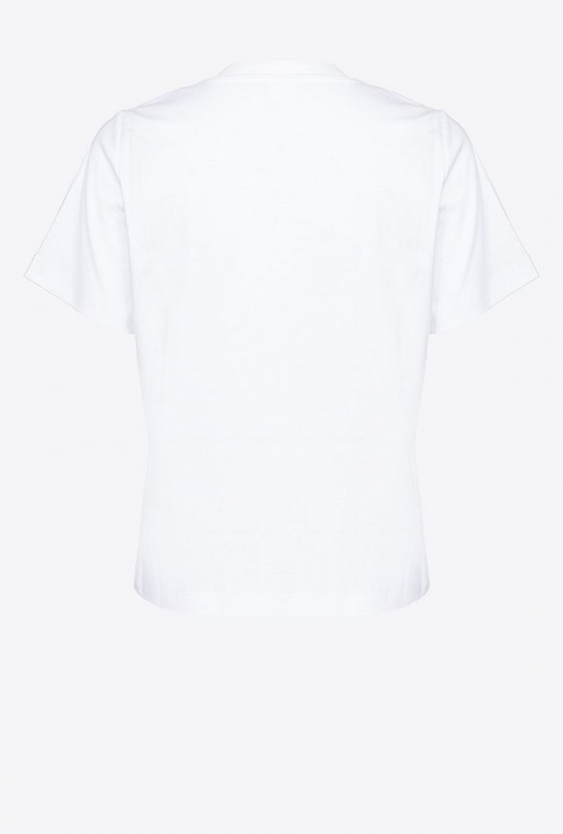 Pinko Rhinestone Logo T-shirt Bílé | SN-PKO33364
