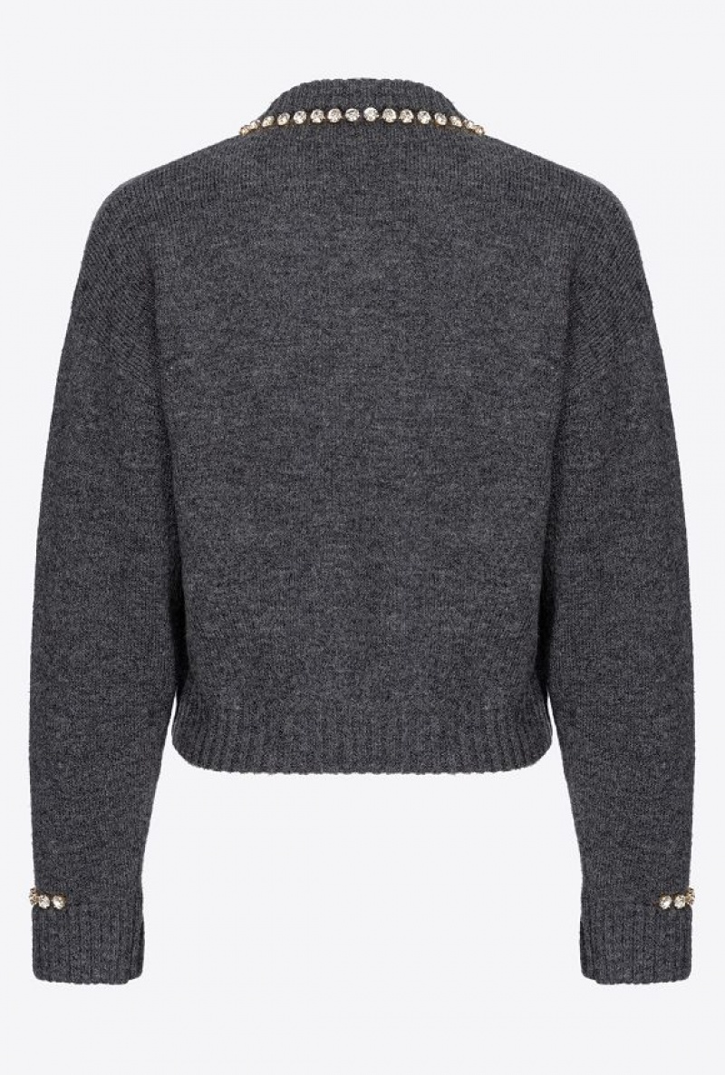 Pinko Rhinestoned Vlna Cardigan Tmavě Šedé | SN-PKO33464