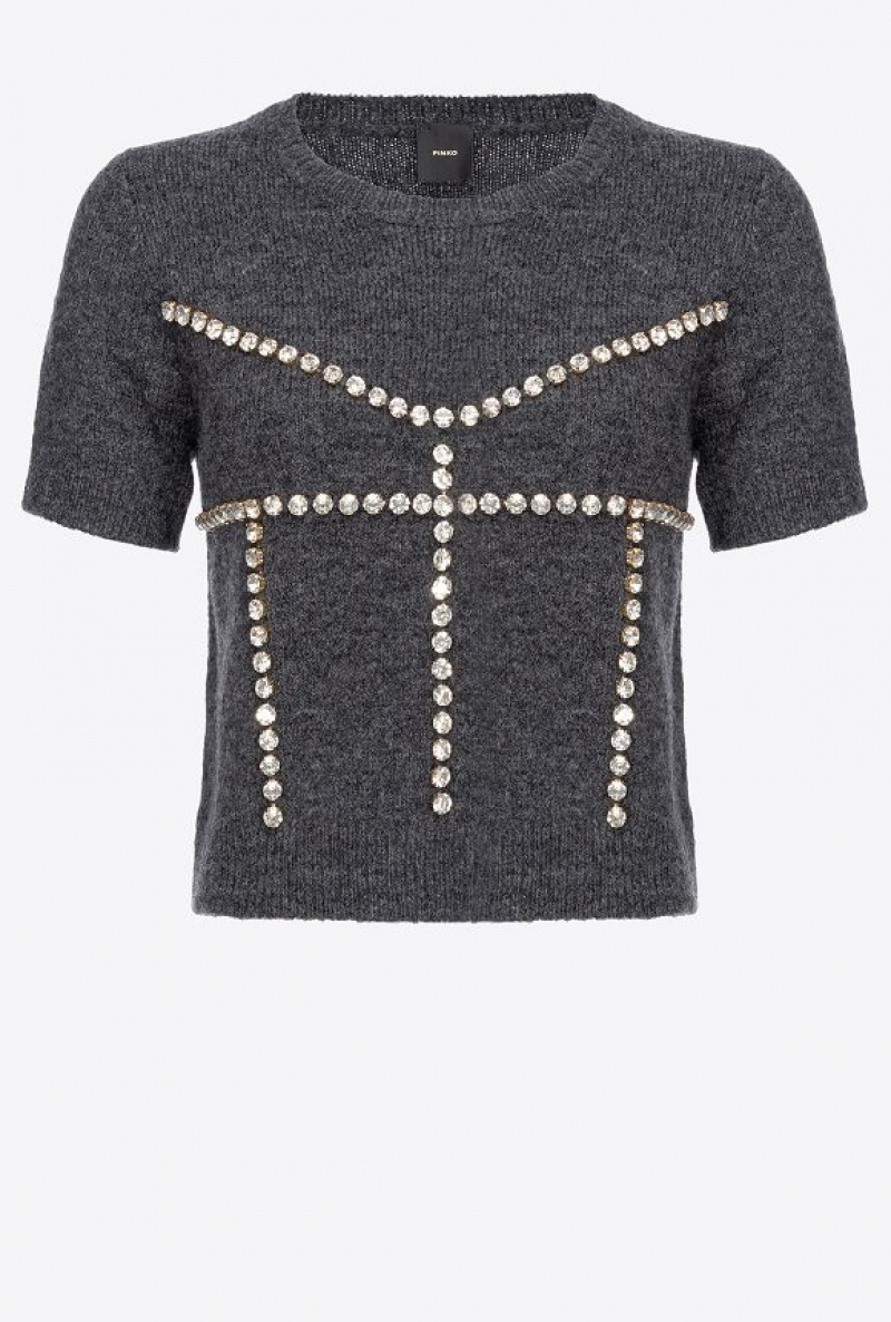Pinko Rhinestoned Vlna Svetrové Tmavě Šedé | SN-PKO33561