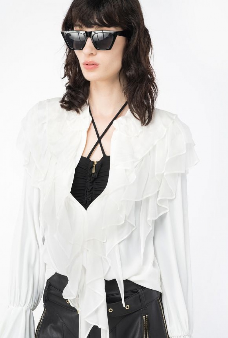 Pinko Ruffled Shirt Bílé | SN-PKO33180