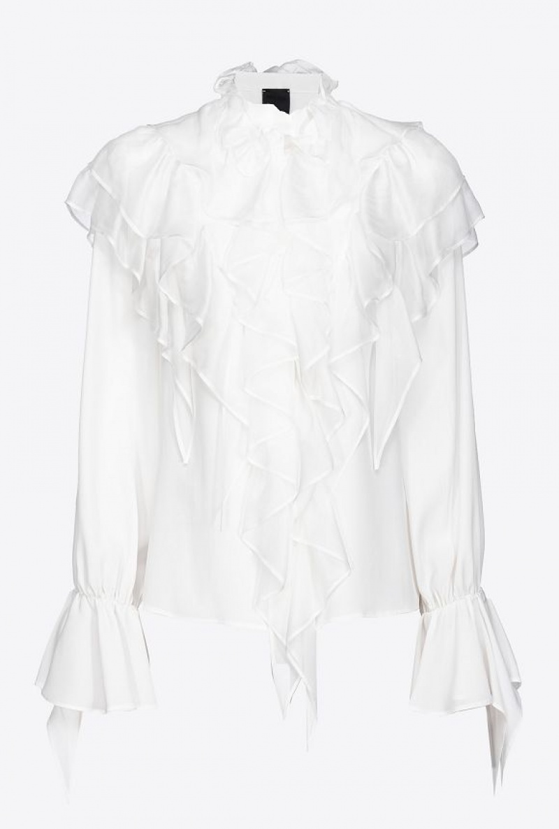 Pinko Ruffled Shirt Bílé | SN-PKO33180