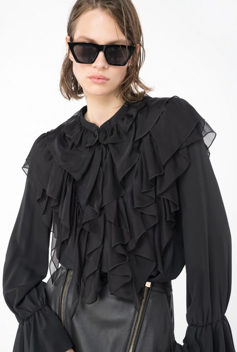 Pinko Ruffled Shirt Černé | SN-PKO33181