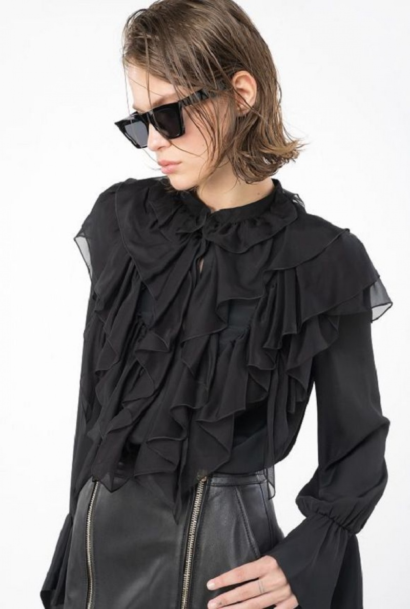 Pinko Ruffled Shirt Černé | SN-PKO33181