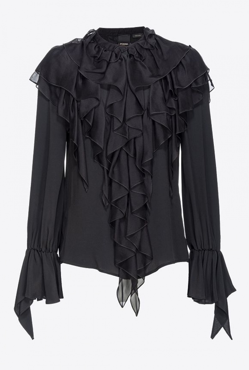 Pinko Ruffled Shirt Černé | SN-PKO33181