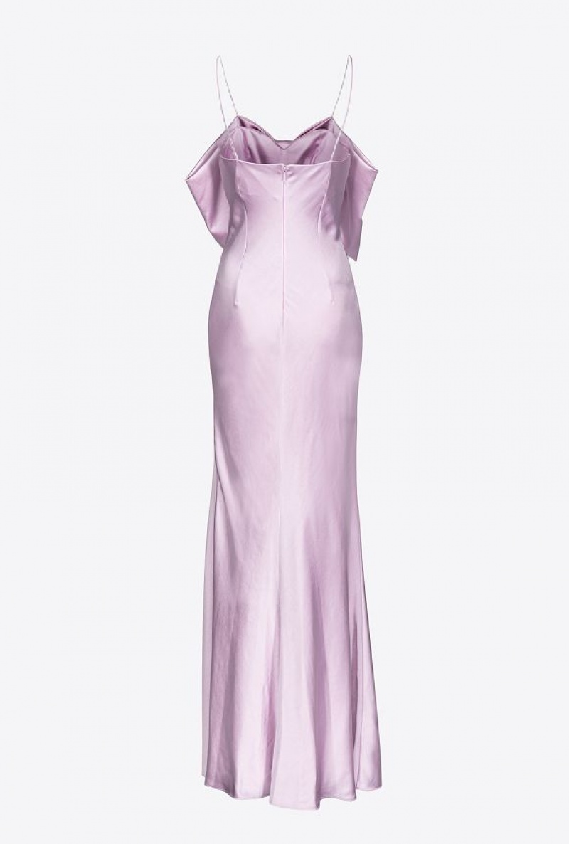 Pinko Satin Šaty With Bow Fialové | SN-PKO33032