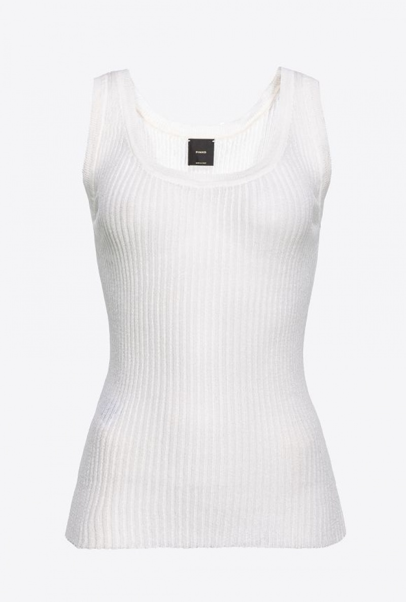 Pinko Semi-transparent Žebrovaný Vest Top Bílé | SN-PKO33292