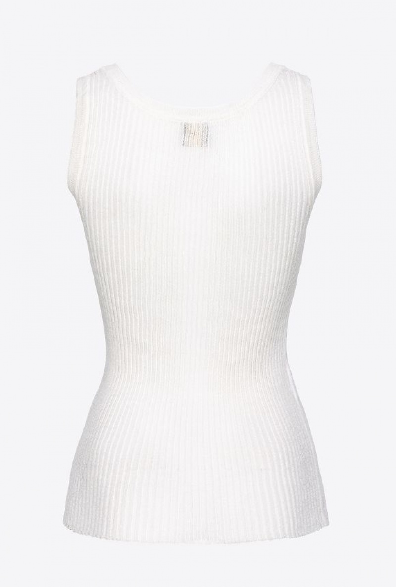 Pinko Semi-transparent Žebrovaný Vest Top Bílé | SN-PKO33292