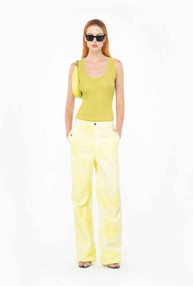 Pinko Semi-transparent Žebrovaný Vest Top Žluté | SN-PKO33275
