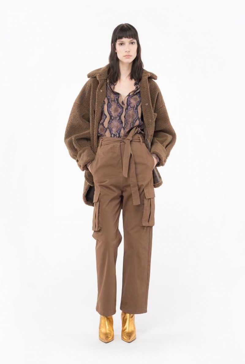 Pinko Sheepskin-effect Shacket Olivy Zelené Hnědé | SN-PKO33634