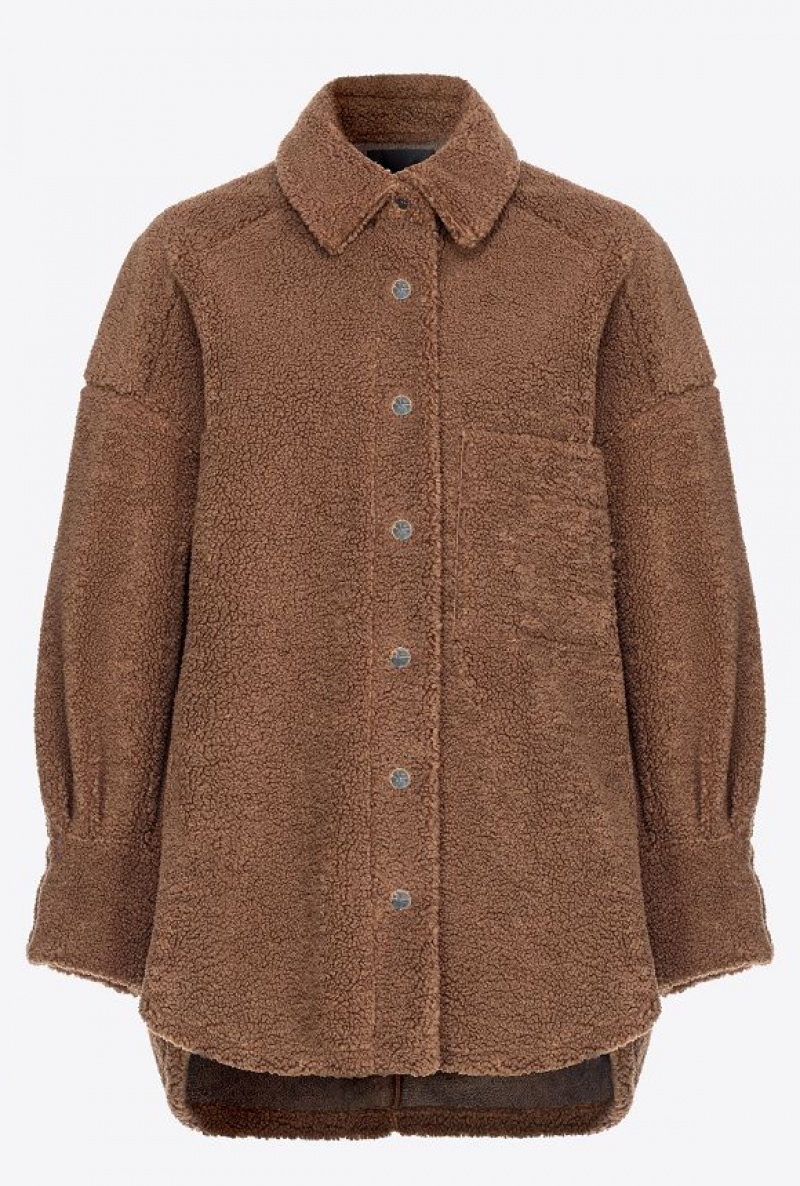Pinko Sheepskin-effect Shacket Olivy Zelené Hnědé | SN-PKO33634