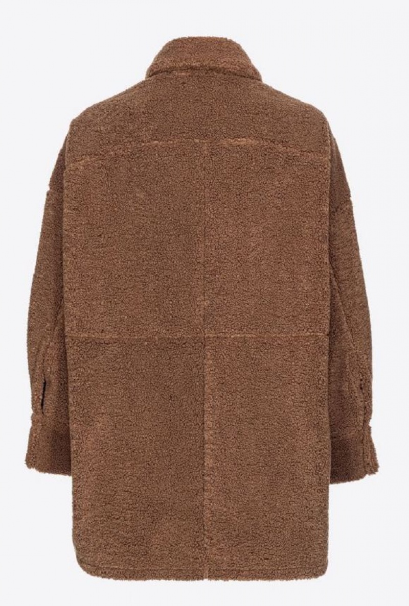 Pinko Sheepskin-effect Shacket Olivy Zelené Hnědé | SN-PKO33634