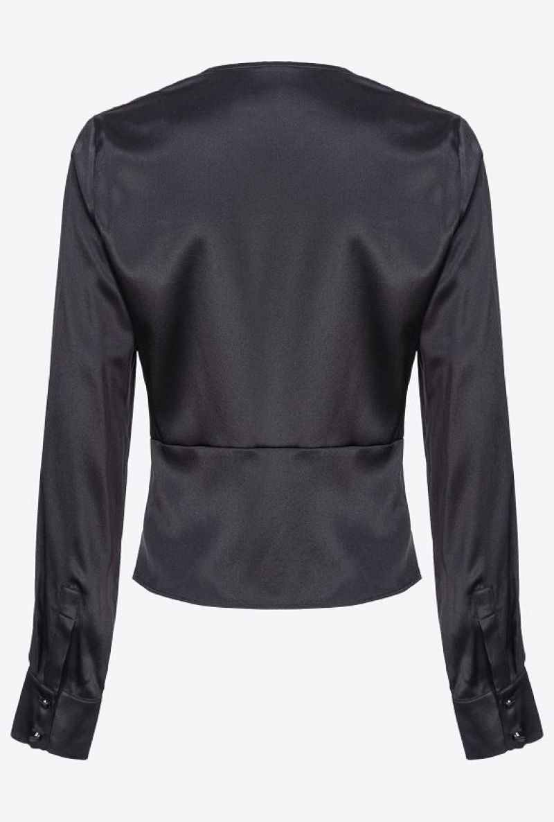Pinko Silk Blouse With Twist Detail Černé | SN-PKO33304