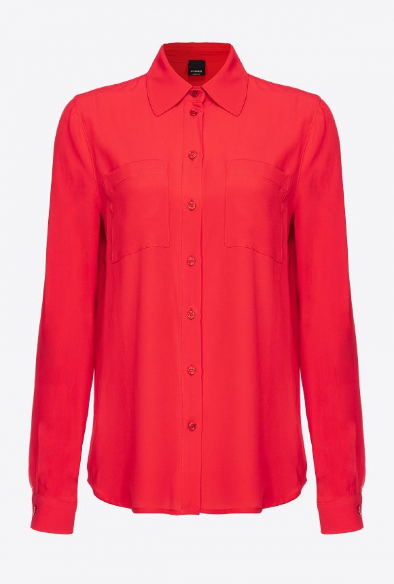 Pinko Silk-blend Shirt With Breast Pocket Červené | SN-PKO33131
