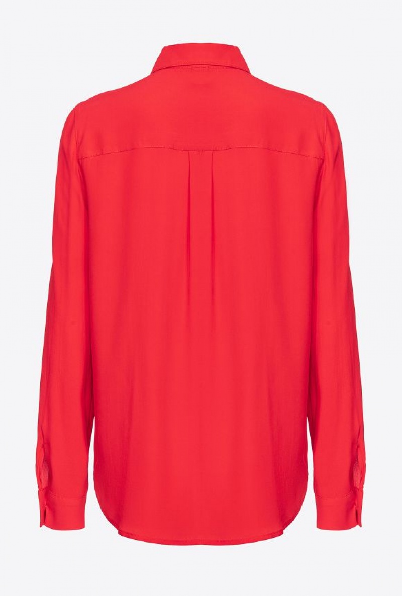 Pinko Silk-blend Shirt With Breast Pocket Červené | SN-PKO33131